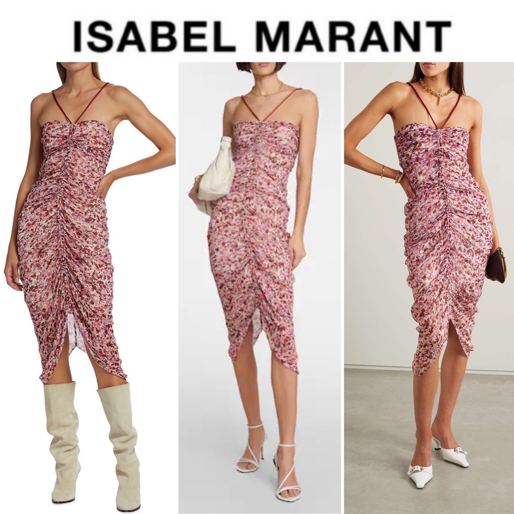 ISABEL MARANT ÉTOILE Falone ruched printed chiffon midi dress sz 386 US 4 780$
